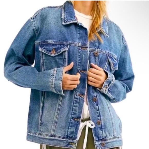 Free People Ramona Trucker Denim Jean Jacket M - Picture 1 of 16